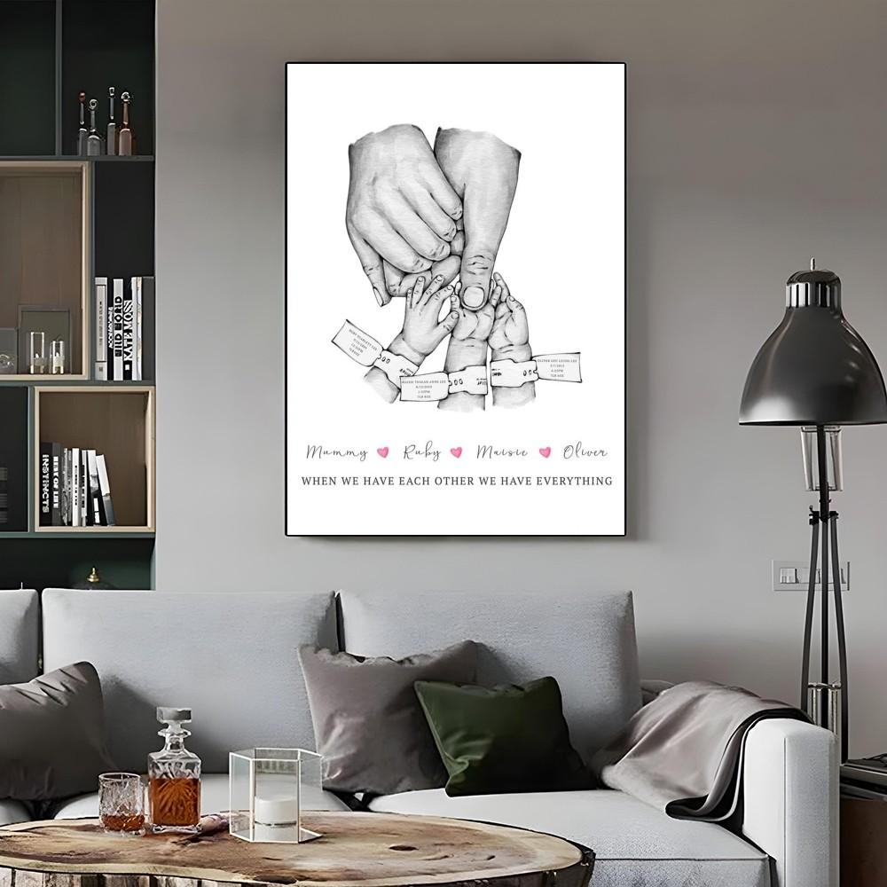1pc Family Hands Art Abstract Canvas Poster Paper Print Home Bedroom Entrance Bar Cafe Art Painting Decoration