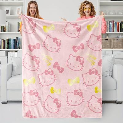 Sanrio Hello Kitty Плед из мягкого теплого плюша с принтом по всей поверхности, плед-накидка для дивана, кровати, шаль для сна в офисе, для путешествий, кемпинга