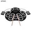 Portable Rollup Electronic Drum Pad Silicon Digital Drum with Builtin Speakers Foot Pedals Headphone Monitoring Colorful Light Builtin Battery