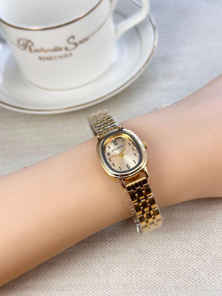 Женские минималистичные кварцевые часы с эллиптическим циферблатом и цифровыми метками, стальной браслет, маленькие наручные часы