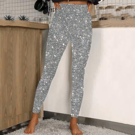 Женские брюки-карандаш с высокой талией, блестящие длинные брюки из эластичной ткани, блестящие леггинсы с пайетками, повседневная одежда