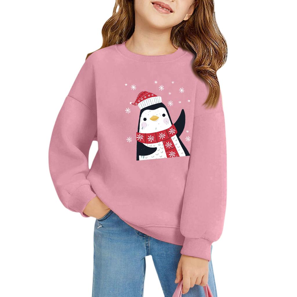 Рождественские пуловеры с круглым вырезом для девочек, детские топы с принтом