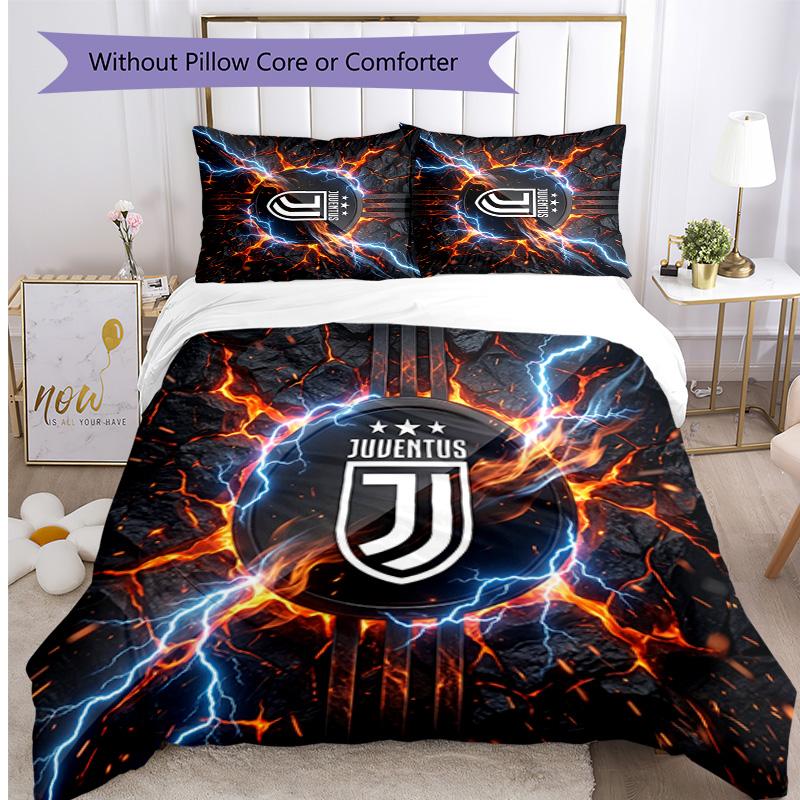 Juventus FC С принтом 3 шт. Комплект постельного белья Мягкий, приятный для кожи, стирающийся Пододеяльник и Наволочки Комплект Для всех сезонов Спальня