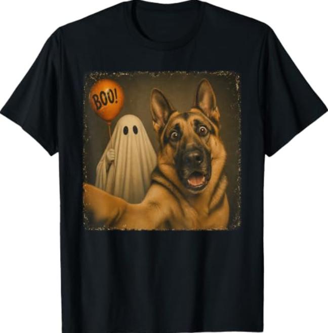 Funny German Shepherd Ghost Selfie Boo Dog German Shepherd T-Shirt