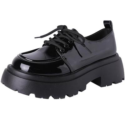 Lita туфли на толстой подошве с круглым носком, весенние новые маленькие кожаные туфли, женские на толстом каблуке, на среднем каблуке