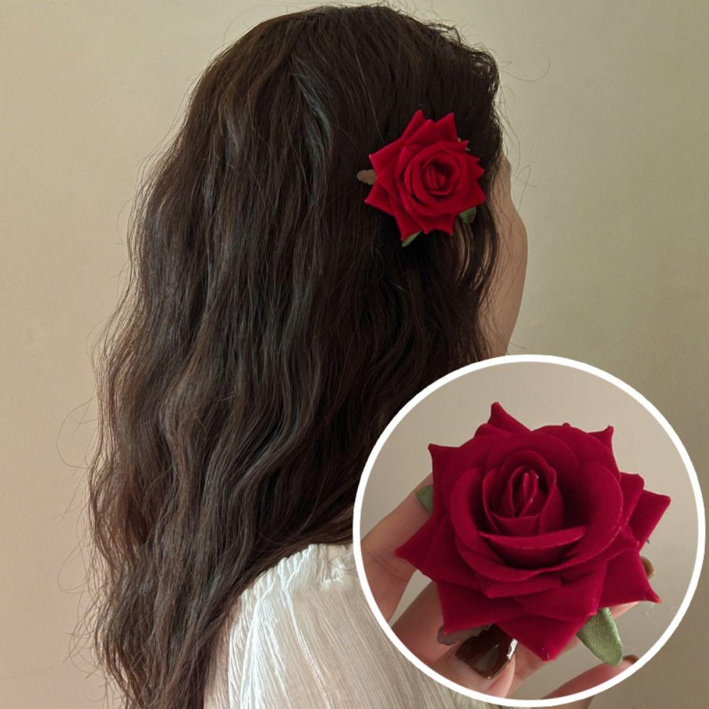 Заколка для волос Фея Красная роза Аксессуары для волос Боковая заколка Новые цветочные заколки для волос Девочки