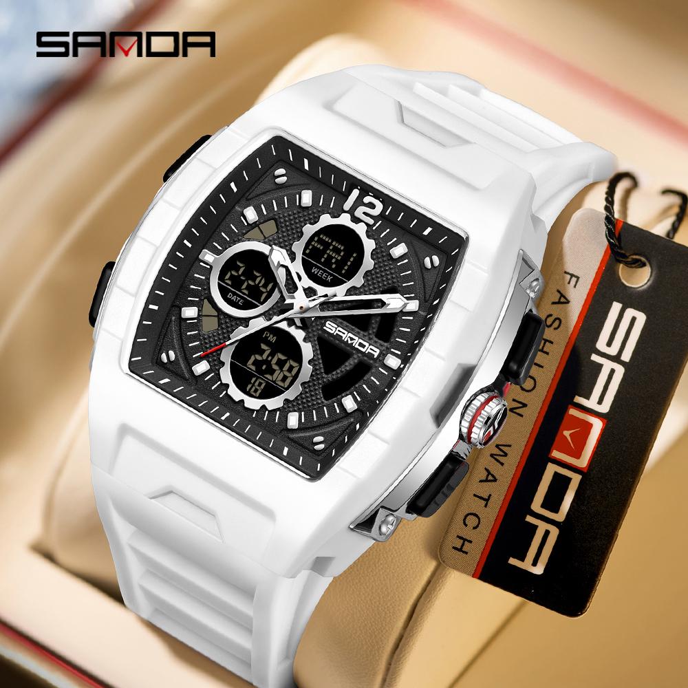 SANDA 3391 Digital LED Watch Men Original Sport Quartz Wristwatch Top Brand Luxury Stopwatch Waterproof Male Electronic Clock