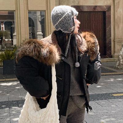 Осень-зима, утепленная теплая парка, женская повседневная милая однотонная Свободная куртка с капюшоном и большим карманом, верхняя одежда