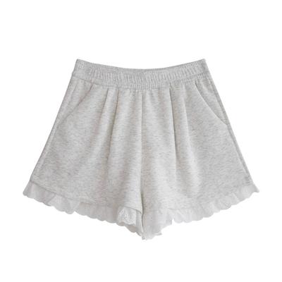 Кружево Кружево Белый Серый Шорты Лето С высокой талией Прилегающие Спортивные брюки Маленькие А-силуэта Повседневные брюки