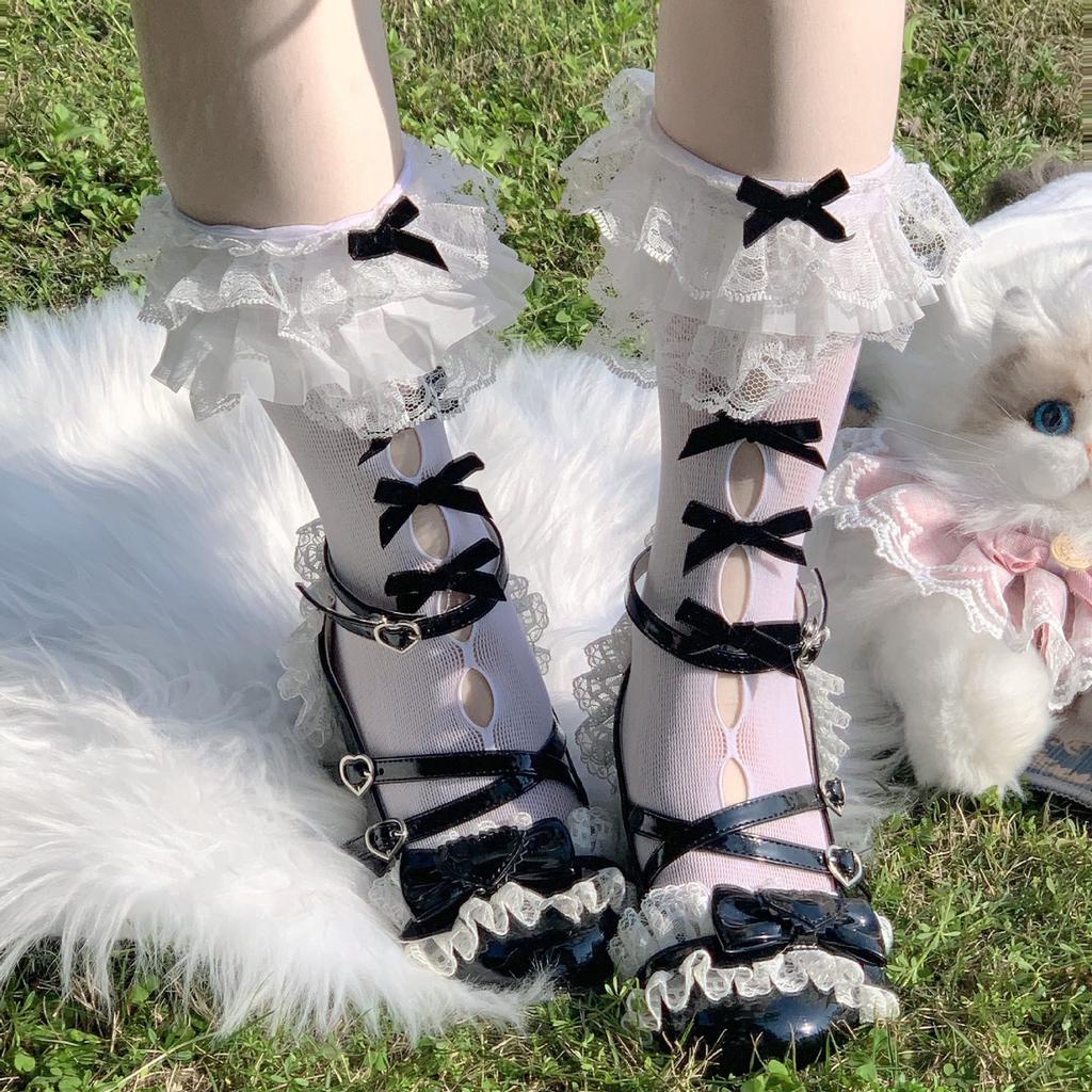 New Lolita Bowknot Polka Dot Mid-Calf Nylon Anti-Slip Socks Sweet Girl Summer Edition