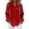 Yousheng Женская рубашка на пуговицах с лацканами и длинными рукавами, топы, однотонная, свободного кроя, с блестящими пайетками на рукавах, бархатная рубашка, одежда для коктейльной вечеринки
