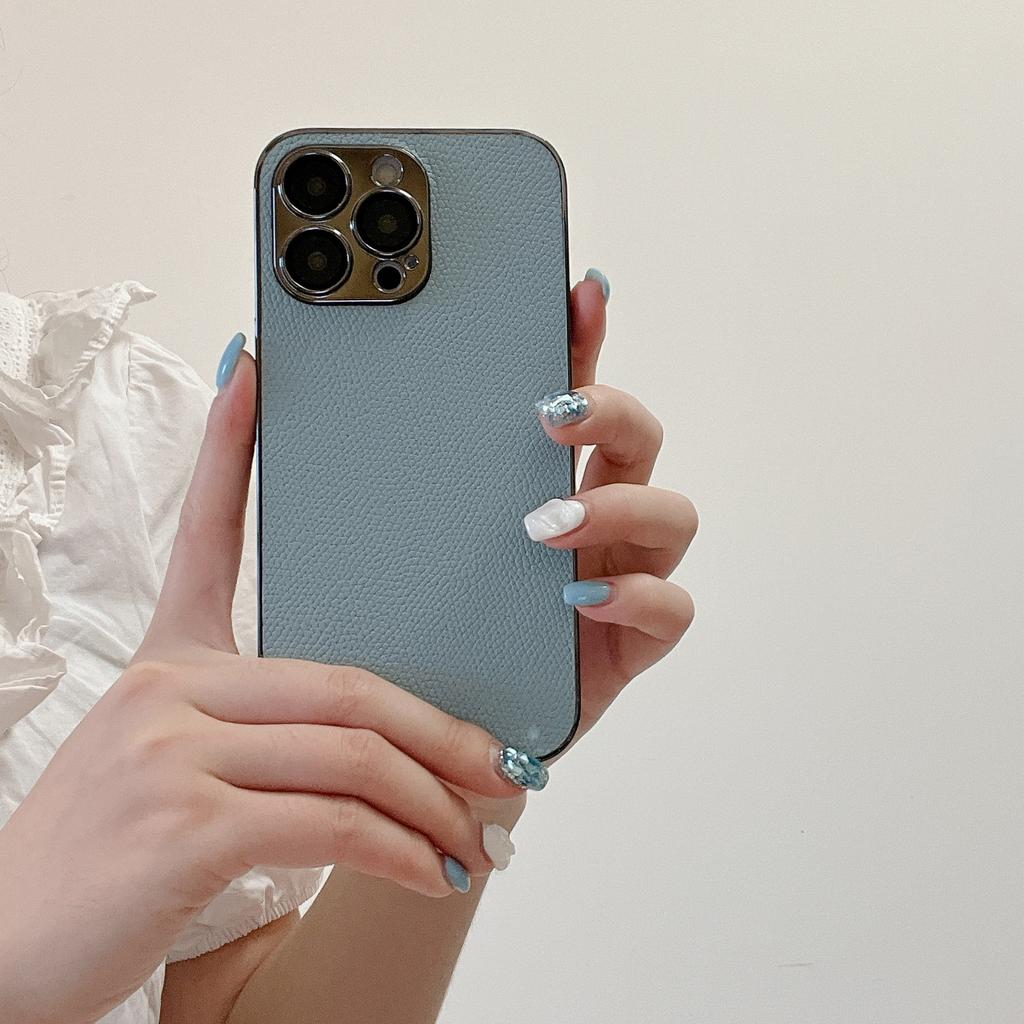With Lens Film Lychee Texture Compatible with iPhone 16 Pro Max Apple 15 Phone Case 13/14 Niche Style