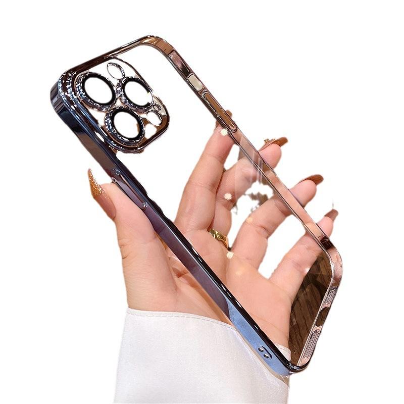 Подходит для чехлов Apple 16, Гальванизированный с плёнкой для линз, Прозрачный чехол для iPhone 15 Pro Max, Полная защита 13/14, Простой и лёгкий