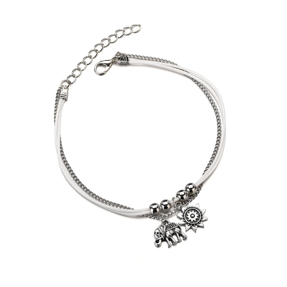 Bohemian Three-Layer Elephant & Sun Charm Anklet