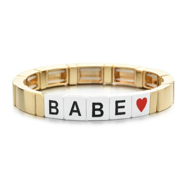 New Custom Tile Bracelet Charms Love Heart Handmade Women Kids Jewelry Engraved Letter Bracelet Gift Fashion