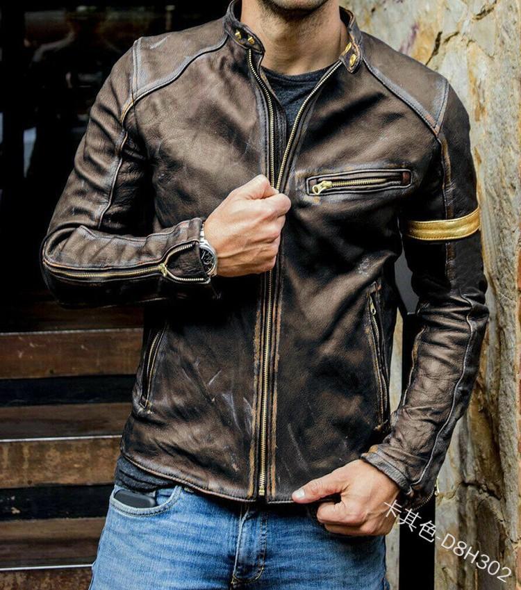 European and American men's clothing men's leather jacket male teen stand-up collar punk men's motorcycle leather jacket