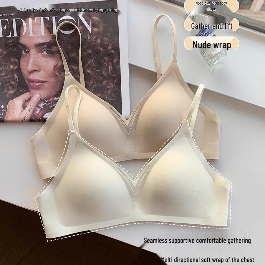 Бесшовный беспроводной французский треугольный бюстгальтер - Мягкая поддержка, Предотвращение обвисания, Боковая поддержка для маленькой груди