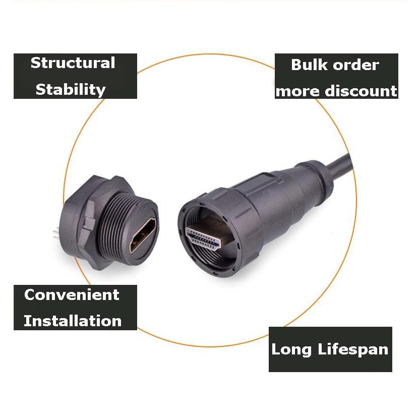 Industrial 0.3M 1M 2M Extension Cable Waterproof HDMI2.0 Connector HdmI-compatible Panel Socket 4K High-definition Data Adapter