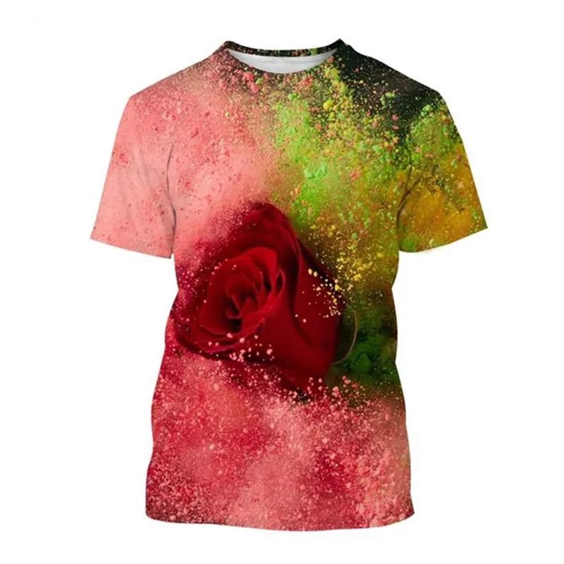 Новая модная мужская футболка с 3D-печатью Rose, популярная мужская футболка с цветочным принтом Rose для мужчин и женщин в стиле Харадзюку, повседневная футболка большого размера с коротким рукавом