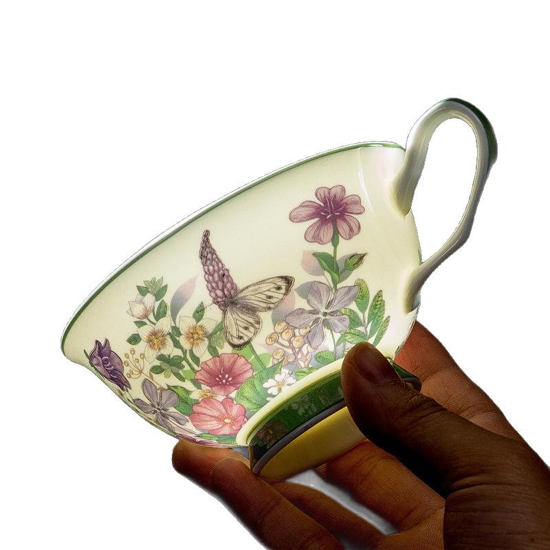 Ретро Золотая Фольга Костяной Фарфор Стиль Живописи Маслом Фиолетовые Кофейные Чашки и Блюдца Чашки для Послеобеденного Чая Чашки для Латте Чашки для Латте Нишевые Подарки