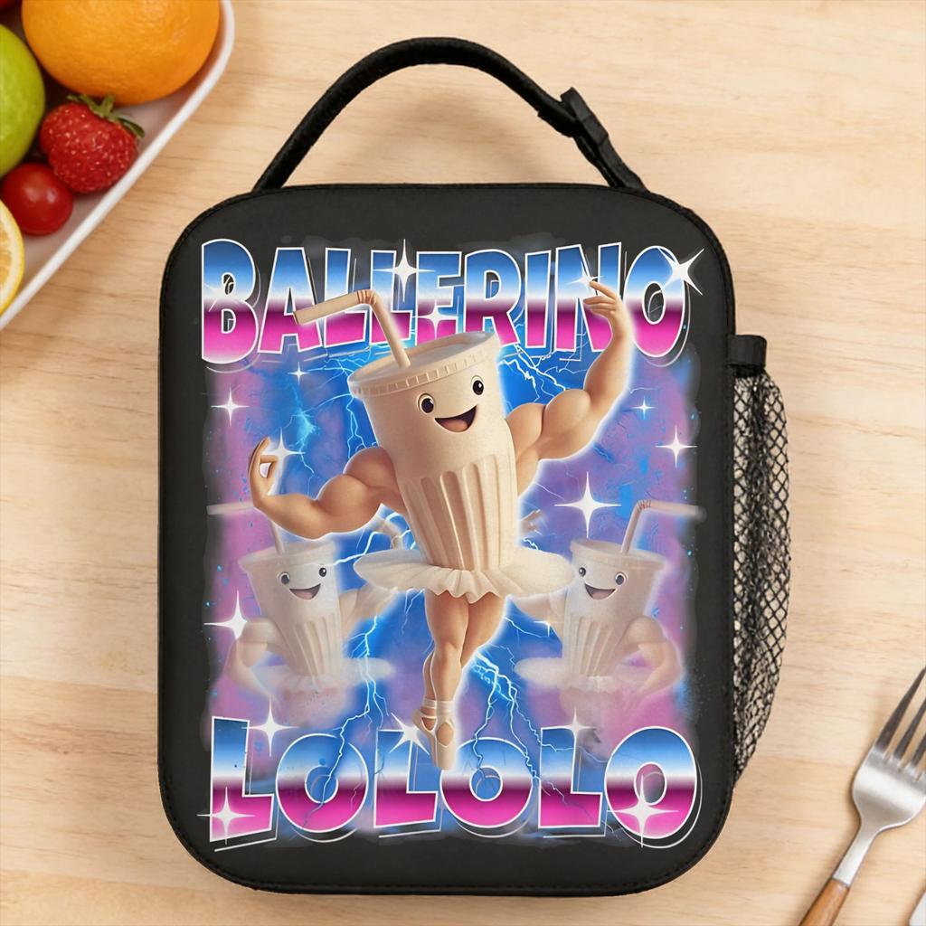 Ballerino Lololo Italian Brainrot Lunch Bag School Portable Zipper Lunch Box For Child Oxford Print Cooler Bag