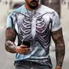 Футболки со скелетом ужасов, страшные футболки с 3D принтом, уличная одежда для мужчин и женщин, модная футболка большого размера с короткими рукавами, детские футболки, топы, одежда