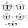9-Piece High-Grade Stainless Steel Multi-Purpose Soup Pot Set with Five-Layer Bottom and Curved Small Pot.