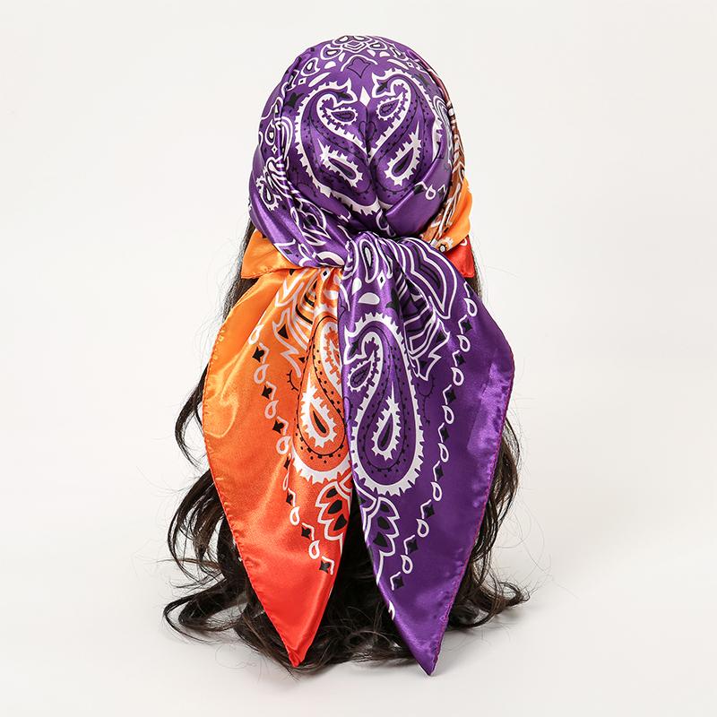 Satin Square Scarf Women Muslim Hijab Elegant Print Silk Neckerchief Shawl Wraps Headband Handle Hair Accessories Bandana