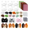 6Pcs Cat Masque Kit DIY Hand Painting Blank Cat Masque with Fur Eye Mesh Felt Sheet Furry Animal Therian Masquerade Accessory for Carnival Cosplay