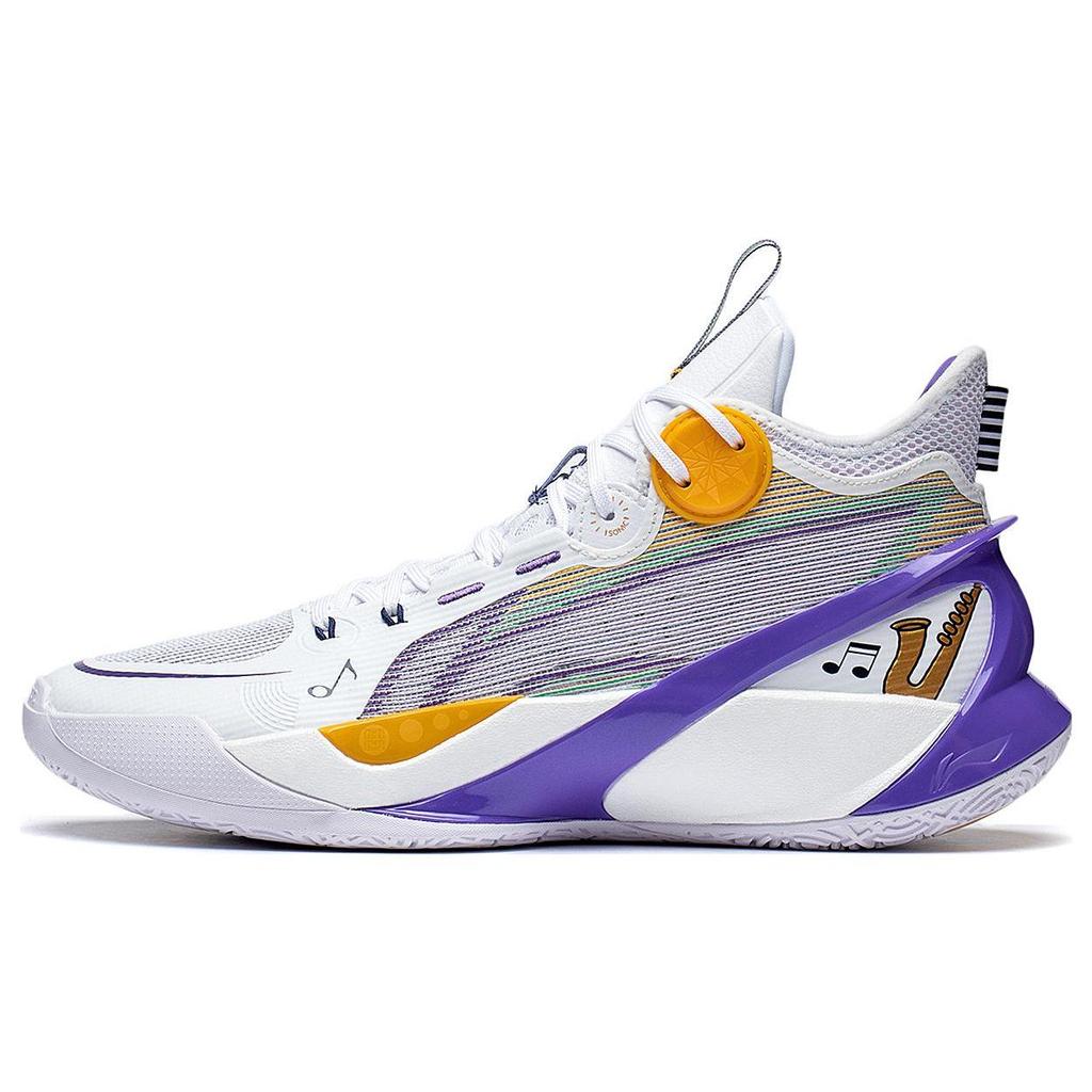 Li Ning SONIC 10 Ультра износостойкие дышащие кроссовки для баскетбола средней высоты Мужские Бело-фиолетовые ABAS145-4