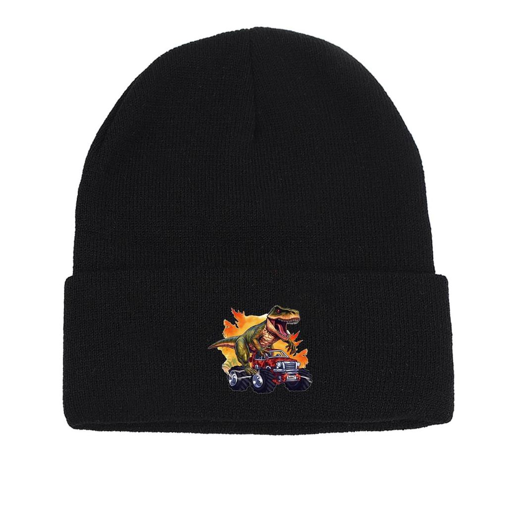 Dinosaur Monster Truck Warm Knit Hat Beanie, Animal Man Cap Elastic Lightweight Hip Hop Bobble Hat Knitted Cap Beanie