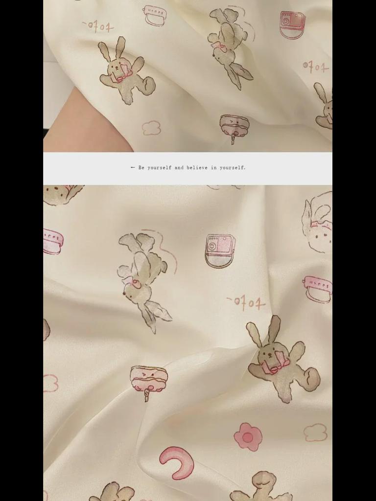 Пижамный комплект с принтом кролика «Весна и осень»: Топ с лацканами и брюки с длинными рукавами