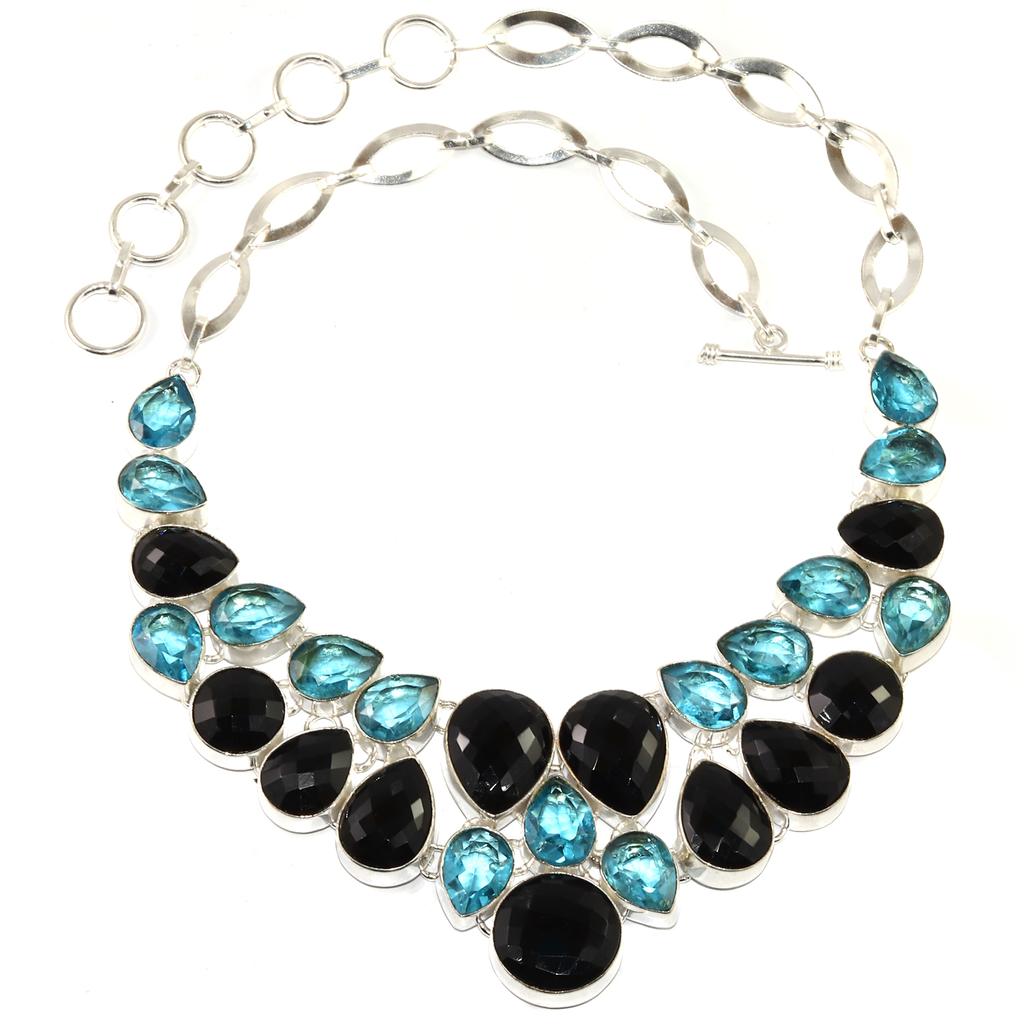 Black Spinal Swiss Blue Quartz Silver Jewelry Necklace 16-18''