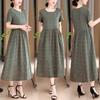 Elegant Long Dresses Women Summer Casual Short Sleeve Vintage Dress Korean Style O-Neck Female Clothing