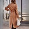 Women's Autumn and Winter Simple Long Sleeve V-Neck Tied Tweed Jacket Top