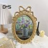 Oval Photo Frame European Style Resin Picture Frame with Embossed Bow Ornate Vintage Photo Frame for Home Wall Decor