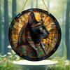 Wood Egyptian Black Cat Sun Catcher, Round Wooden Decorative Sign, Room, Home Decor, Animal Theme Multipurpose Plaque for Door, Wall, Home, Room