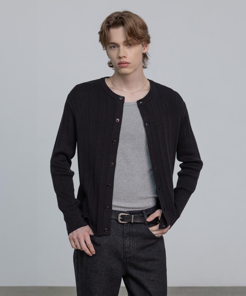DECOROSO Mix Ribbed Round Cardigan [Black]