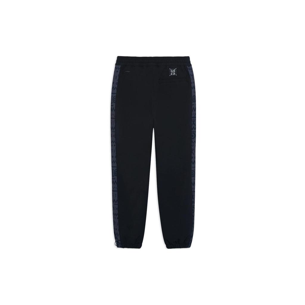Li Ning Sports Trend Series Printed Drawstring Cuffed Fleece Теплые свободные трикотажные спортивные штаны для мужчин Черные AYKSB47-3