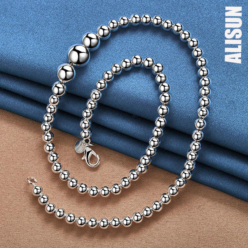925 стерлингового серебра 6 8 10 12 мм гладкий шарик бусины цепочка браслет ожерелье модные свадебные украшения
