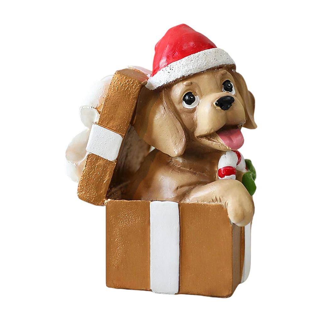 Miniature Chrismas Dog Figurine Collectible Decorative Christmas Decorations Resin Sculpture for Indoor Home Decor Xmas Desktop