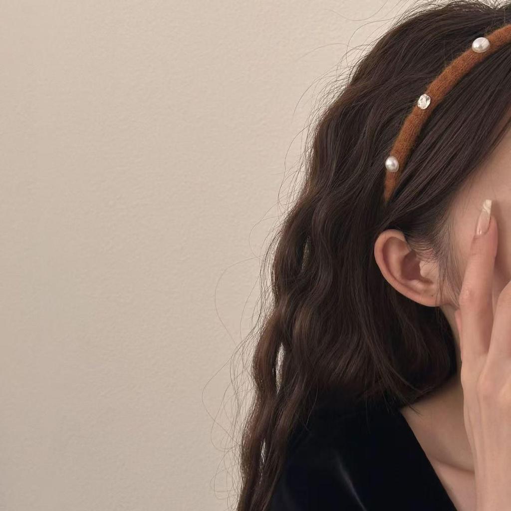 Роскошная вязаная повязка на голову со стразами и жемчугом: Женский элегантный плюшевый головной убор