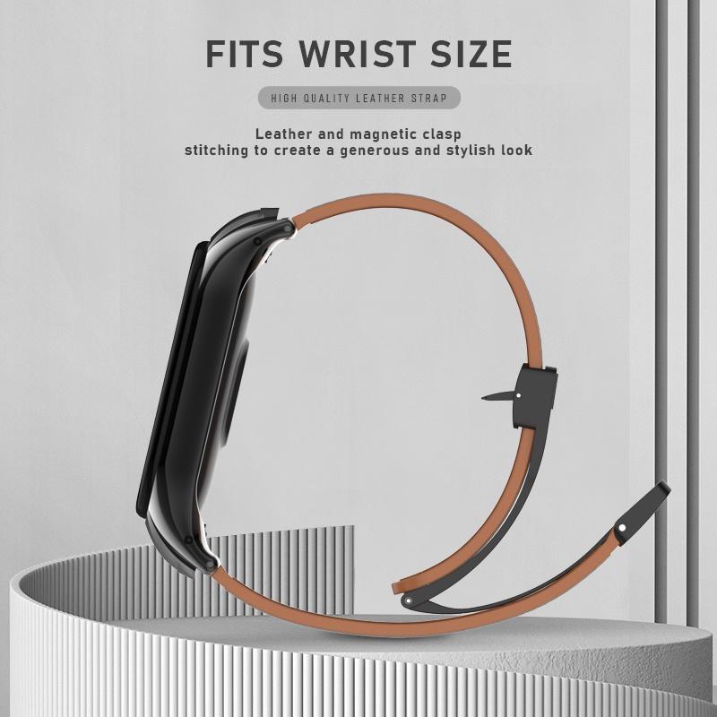 Для Mi Band 7 магнитная пряжка, ремешок из натуральной кожи + металлический корпус для часов для Xiaomi Smart Band 8/Band 7/Band 6/5/4/3, сменный браслет