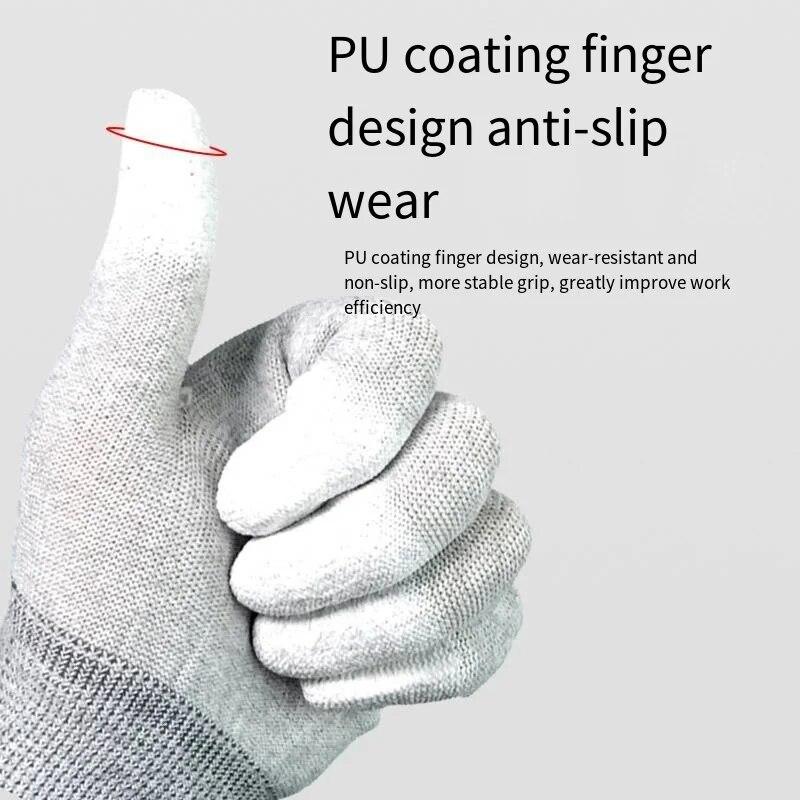 10 пар антистатических рабочих перчаток из углеродного волокна с полиуретановым покрытием, совместимых с сенсорными экранами для ремонта, установки, сортировки и упаковки