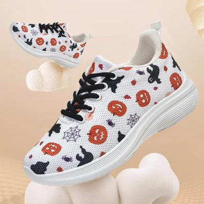 Женская обувь на Хэллоуин, милые кроссовки с тыквой из мультфильма, сетчатая дышащая женская обувь, модные кроссовки для фитнеса и бега 2024