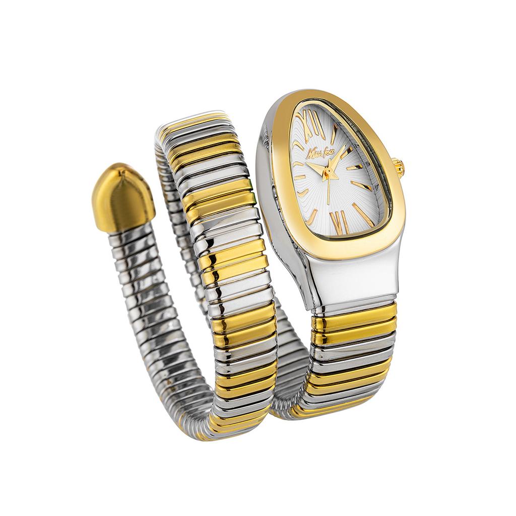 MISSFOX Snake Bracelet Fashion Women Watch Gold Stainless Steel Quartz Watch Women Casual Lady Wristwatch