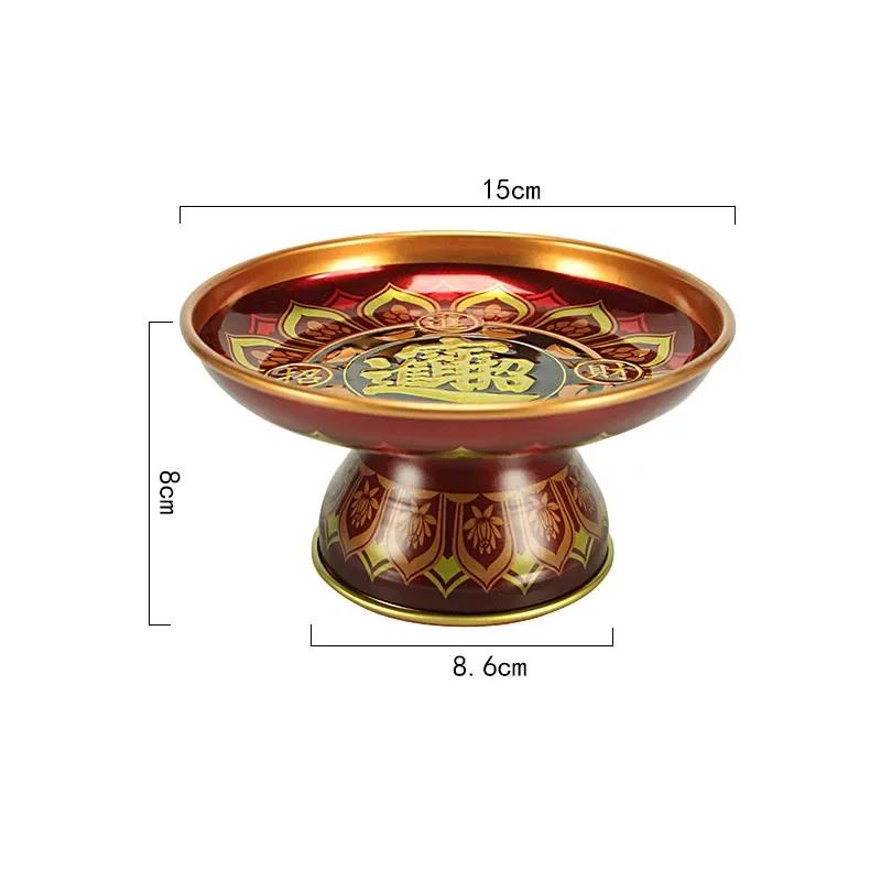 1 шт. Китайская металлическая тарелка для фруктов, буддийские принадлежности, высокие ножки, поднос для творчества, украшение для дома, аксессуары для зала Будды