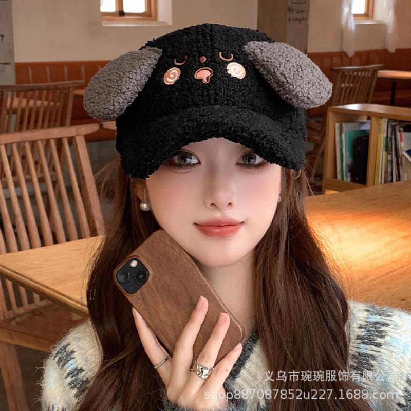 Baseball hats men and women autumn and winter cute koala ears lamb wool warm big head circumference peaked cap