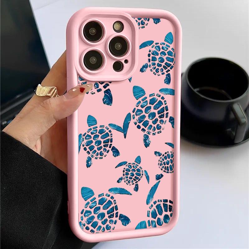 Матовый ТПУ чехол-накладка с рисунком морской черепахи Для iPhone 16E 16 17 Pro 15 Pro Max 14 13 12 11 Мягкая противоударная защита объектива Чехол для телефона
