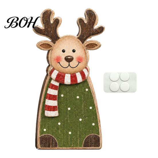 Small Decorative Wood Art Pieces Wooden Christmas Tabletop Decor, Santa Snowman Reindeer Figurine, Rustic Fireplace Mantle Decor Holiday Shelf Sitter